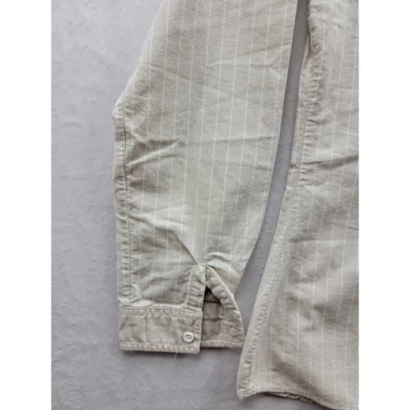 Cameo Rose Tan with white striped long sleeve button down top, size 9/10 - Picture 6 of 12